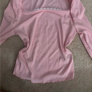 Pink Long Sleeve Top with Lace Trim